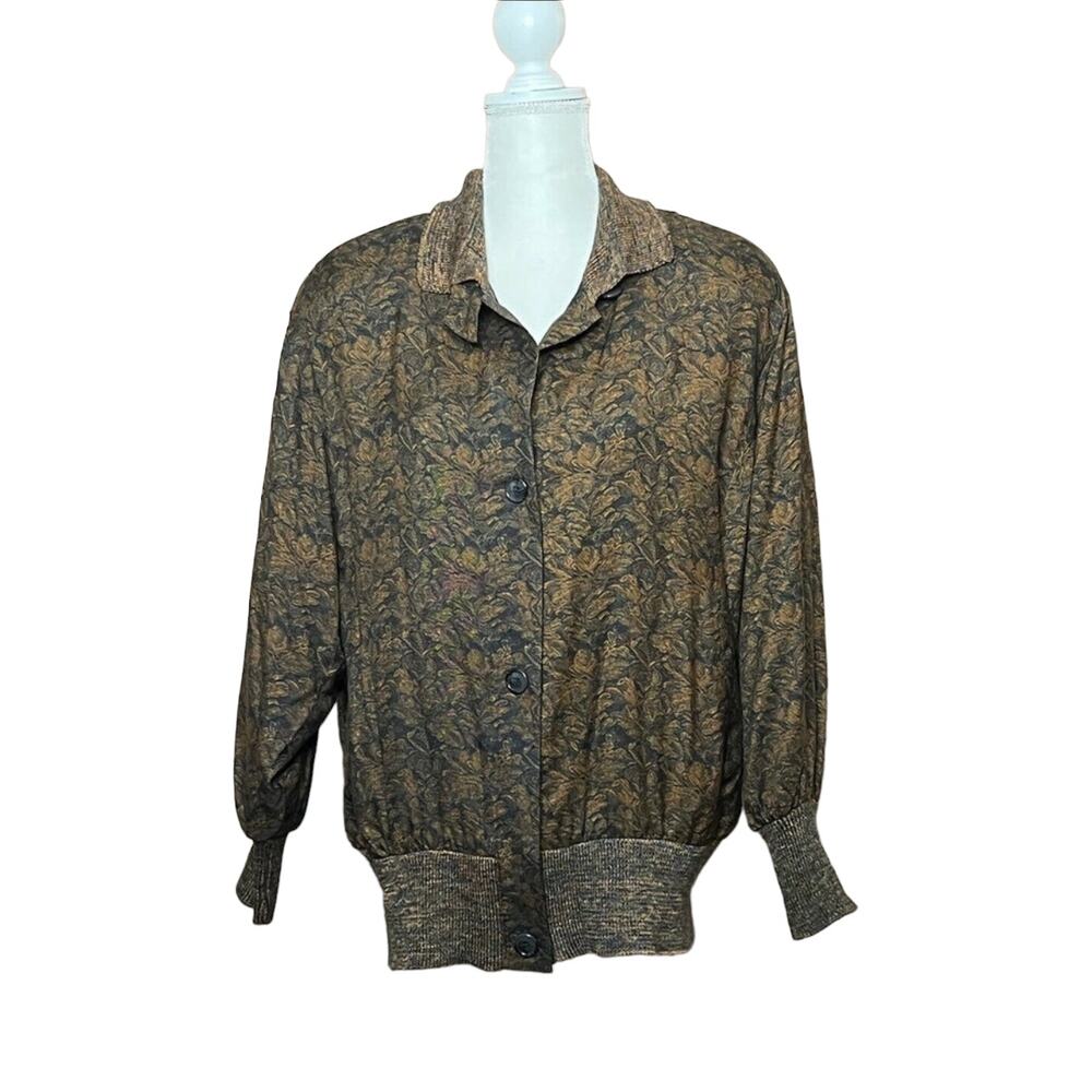Vintage Linda Allard Ellen Tracy silk blazer Jacket floral Sz 8 brown green